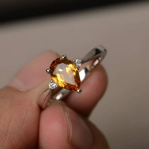 Natural Citrine Ring November Birthstone Ring Yellow Gemstone Ring Sterling Silver Ring