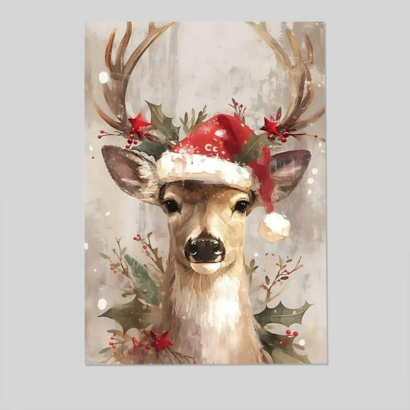 Christmas Wall Art, Printable Reindeer Still Life Painting, Rustic Christmas Decorative Art Xmas Picture Size 24''x36''-Gategoo