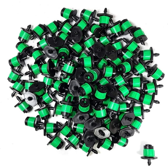 (100-PACK) - 1/4" Inch 360 Degree Drip Emitter On 5" Stake Sprayer Adjustable Flow 0-20 GPH, Fits 1/4 (4-6mm) Irrigation Tubing - Micro Bubbler Drippers for Drip Irrigation (100 Pack Dripper on Stake)