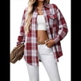 thumbnail image 2 of Camisa Abotonada para Mujer, Camisa A Cuadros, Larga, Solapa, Informal, para Negocios, Trabajo Rojo y S, 2 of 10