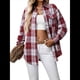 thumbnail image 2 of Camisa Abotonada para Mujer, Camisa A Cuadros, Larga, Solapa, Informal, para Negocios, Trabajo Rojo y S, 2 of 10