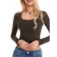 thumbnail image 4 of Arvbitana Women Long Sleeve Short T-Shirts Lace Trim U-Neck Shirts Spring Fall Cropped Pullover Solid Color Slim Fit Tops Streetwear, 4 of 9