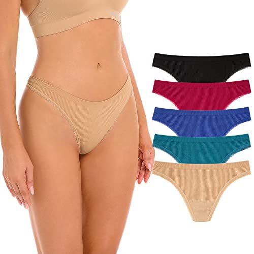 SweatyRocks Women's Basic Ribbed Knit Bra and Panty 3 Pack Lingerie Set 