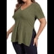 thumbnail image 3 of Blusas de Talla Grande para Mujer, Informales, con Cuello en V, Corta y Dobladillo Dividido, para Verano. Verde 5XL, 3 of 8