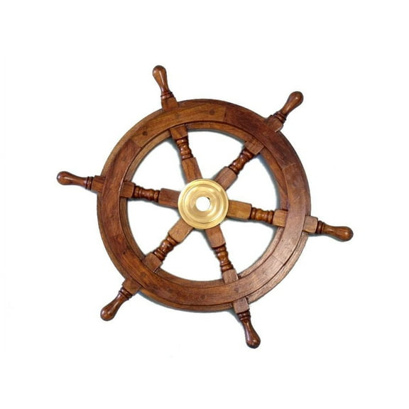 Wooden Ship Wheel 15" - Antique Ships Wheel - Wooden Ship Wheel - Nautical Themed Bathroom Accessories - Brand New - Steering Wheel Of A Boat - Stee