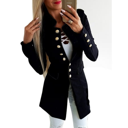 Women Lapel Blazer Suit Coat Long Sleeve Cardigan Jacket Autumn Winter Overcoat Casual Outwear Double Breasted Slim