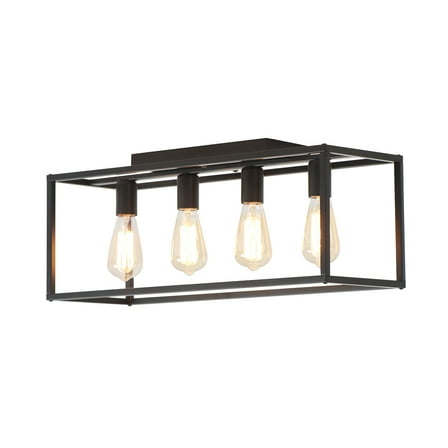 4 Light 24 Inches Farmhouse Cage Black Semi-Flush Mount Ceiling Light for Bedroom Dining Room