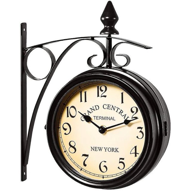 Reloj de pared de la estación de tren de dos lados, reloj de diseño vintage negro, 11 kaili Sencillez