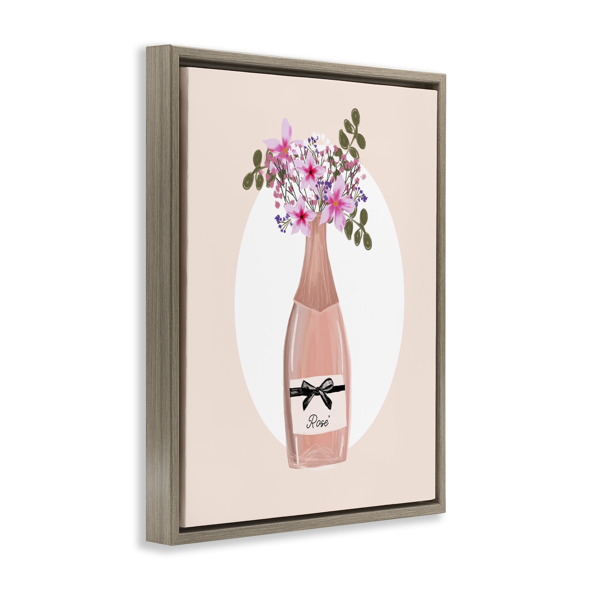 Stupell Industries Pink Lilies Champagne Food & Beverage Painting Brown Floater Framed Art Print Wall Art, 17 x 21