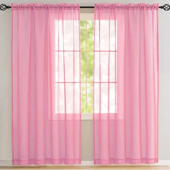 Home Mart Goods Light Pink Solid Color Rod Pocket Sheer Glam Elegant Curtain Set 63" Long - 2 Panels