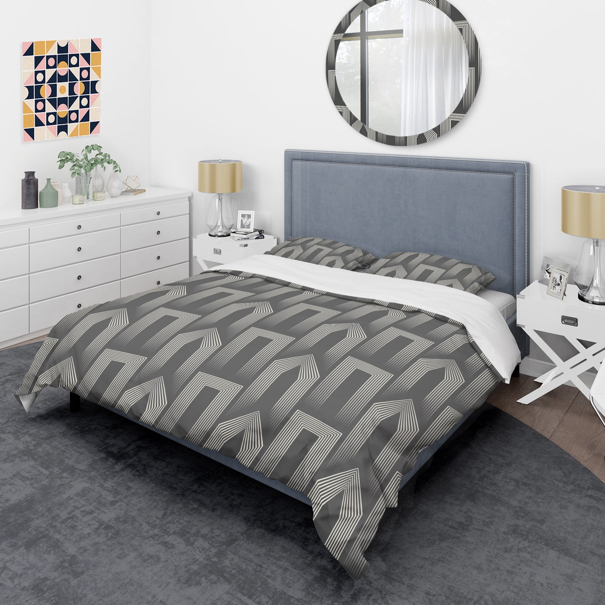 Designart 'Mimimal Black And White Design III' Mid-Century Modern Duvet Cover Set