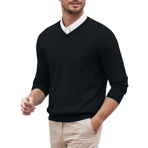 GBSYEWXS Pullover Sweater For Men Collared Long Sleeve Outdoor Elegant Solid Color Black Sweaters