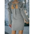 thumbnail image 4 of Asyoly Women Sexy Square Neck Knit Sweater Dress Bubble sleeve Bodycon Mini Pullover Dresses, 4 of 8