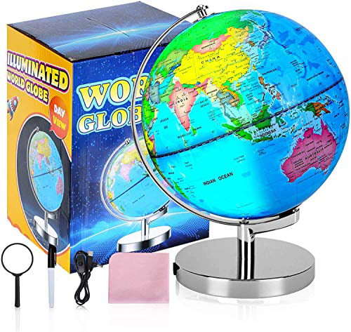 8" World Globe for Kids Children Illuminated Night LED Colorful Easy to Read 