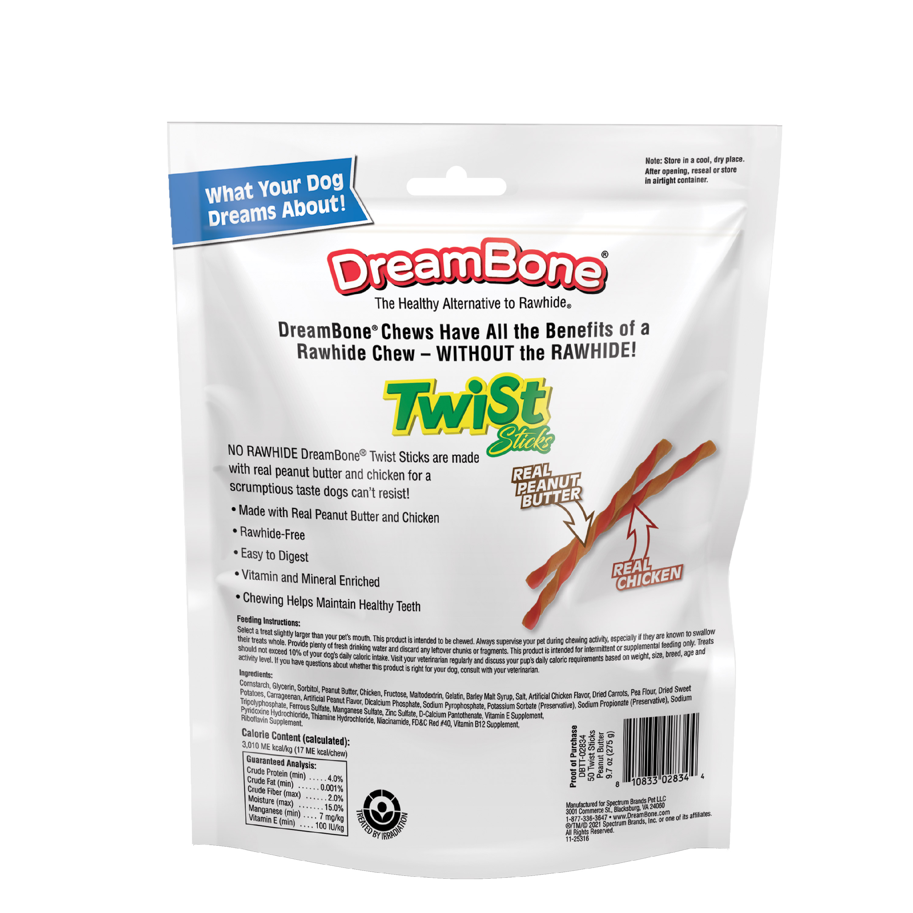 DreamBone Twist Sticks Rawhide-Free Dog Chews, Peanut Butter, 50 Count photo 2
