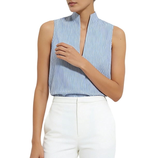 TaTaai Women Striped Sleeveless Shirt Casual Fashion Breathable Lightweight Non See-through Machine Washable No Fading Versatile Daily Office Wear Fashion Blouse Gift