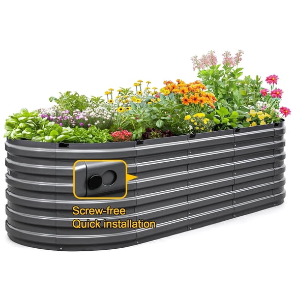 King Bird Screwless 8x3x2 ft Raised Garden Bed Galvanized Deep Planter Box for Outdoor Gardening Dark Gray