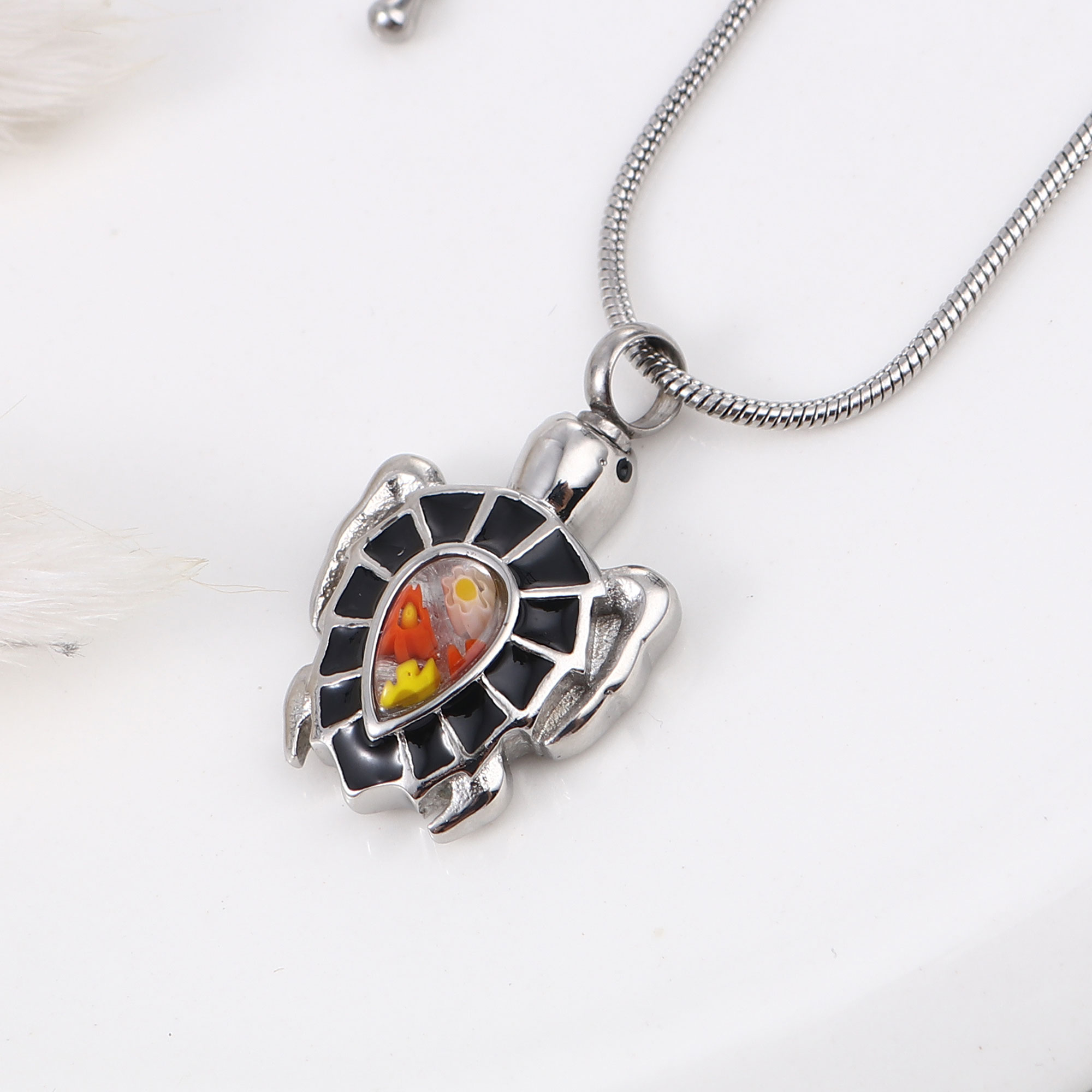Anavia Silver Tortoise Turtle Cremation Urn Jewelry Stainless Steel Memorial Ashes Holder Container Pendant Loved One Keepsake Necklace with Beautiful Velvet Jewelry Box and Fill Kit
