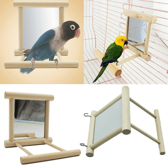 Limei Bird Toy for Parrot Parakeets Conures Cockatiels Cage Swing Wooden Mirror Fun Play Toy for Birds