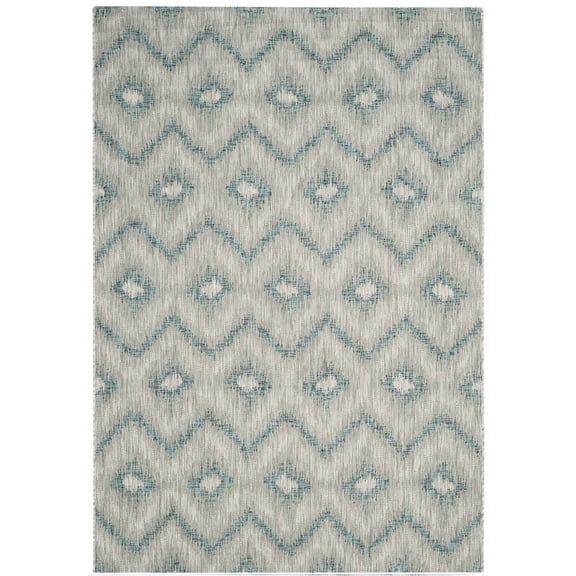 SAFAVIEH Courtyard Clark Chevron Indoor/Outdoor Area Rug, Grey/Blue, 5'3" x 7'7"
