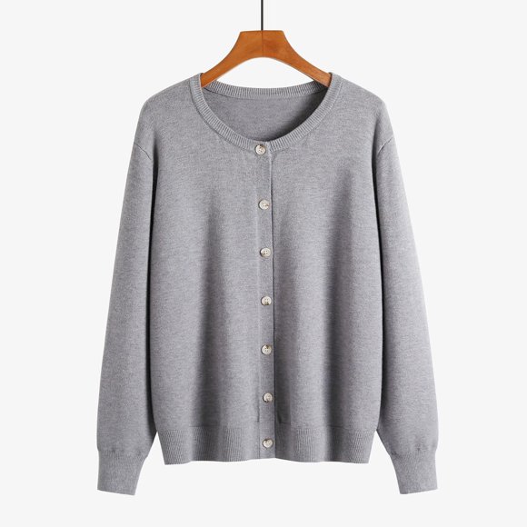 Sentmoon Loose Cardigan Sweaters for Women Plus Size Crew Neck Solid Color Sweaters for Women Casual Trendy Women's Fall Sweaters Up to 50% Off Gray M