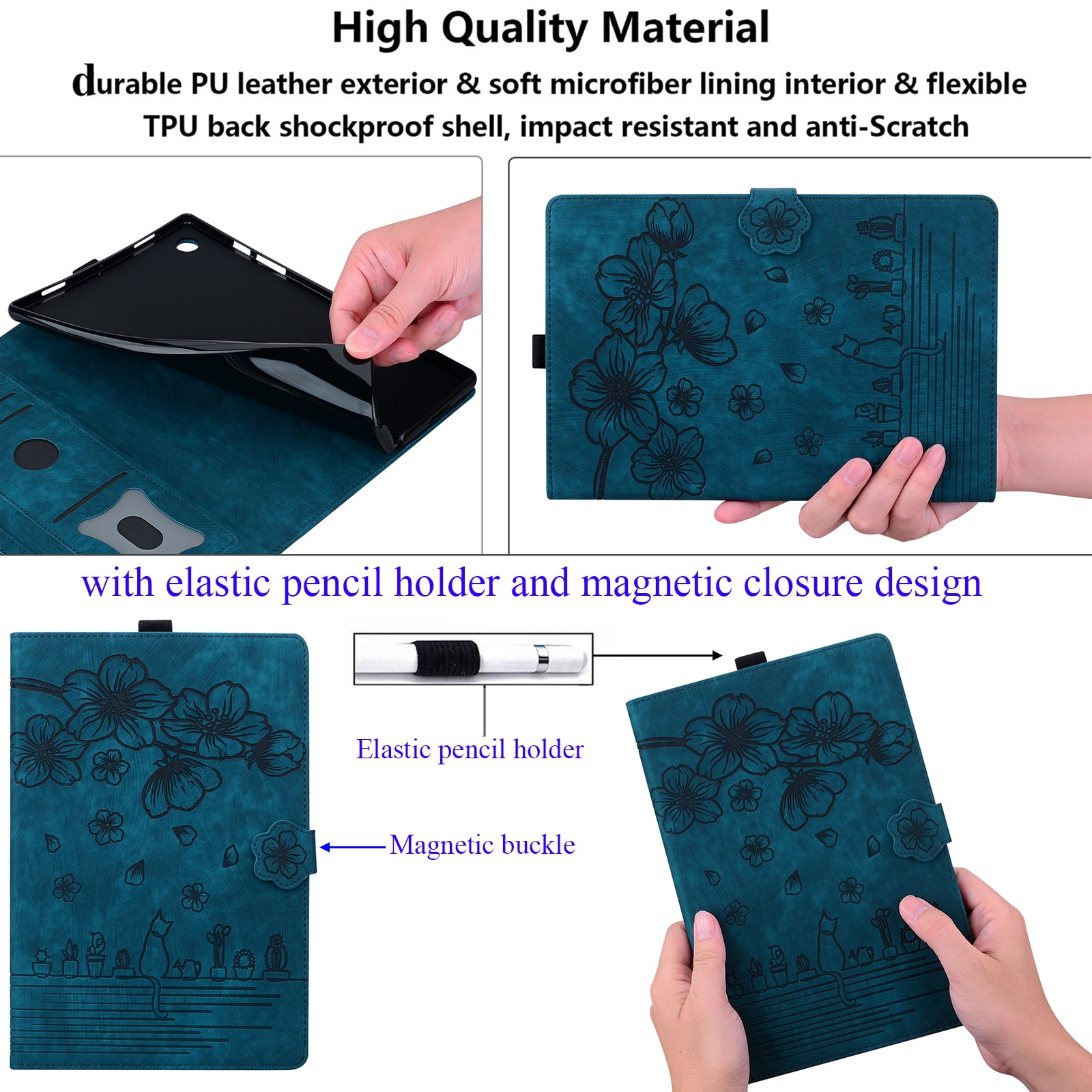 Allytechgroup Flip Case for Apple iPad (A16) 11th Gen 11" 2025/ iPad 10th Gen 10.9" 2022, Stylish Blossom PU Leather Auto Sleep Wake Protective Pencil Holder Shockproof Case for iPad 11/ iPad 10,Green