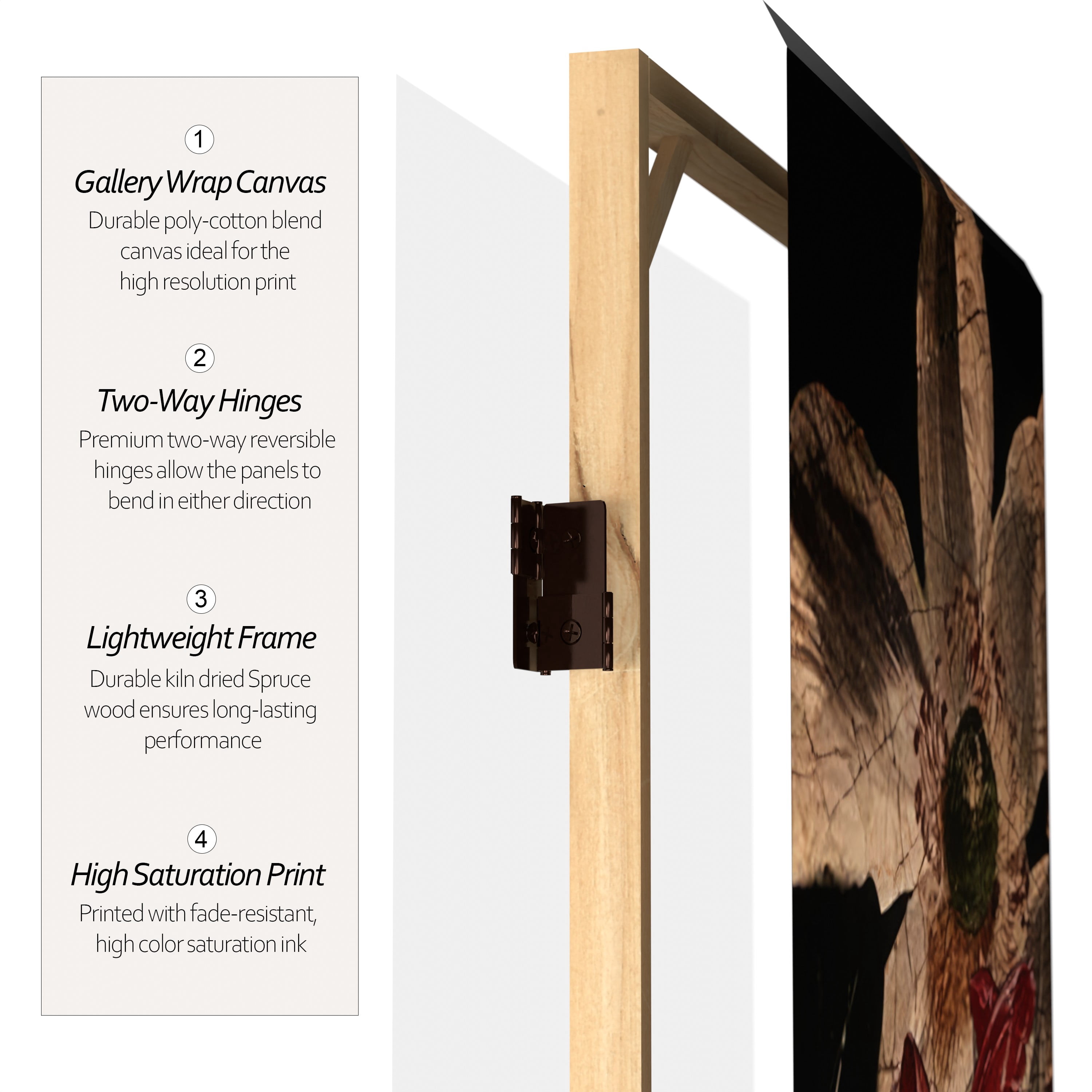 Oriental Furniture 6 ft. Tall Vintage Flowers Canvas Room Divider - 3 Panel