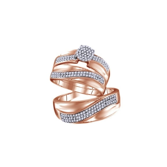 AFFY White Natural Diamond Wedding Trio Ring Set In 14k Rose Gold (0.25 Cttw)