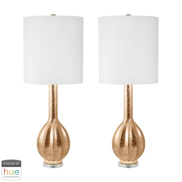 Glam Fluted Gourd Ceramic Table Lamp with Philips Hue LED Bulb/Dimmer