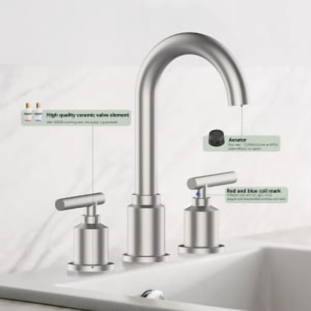 TEQIN Bathroom Faucet,Brushed Nickel Widespread Bathroom Sink Faucet, 8 Inch Bathroom Faucet for Sink,3 Hole with Stainless Steel Drain For RV Restroom Bathroom