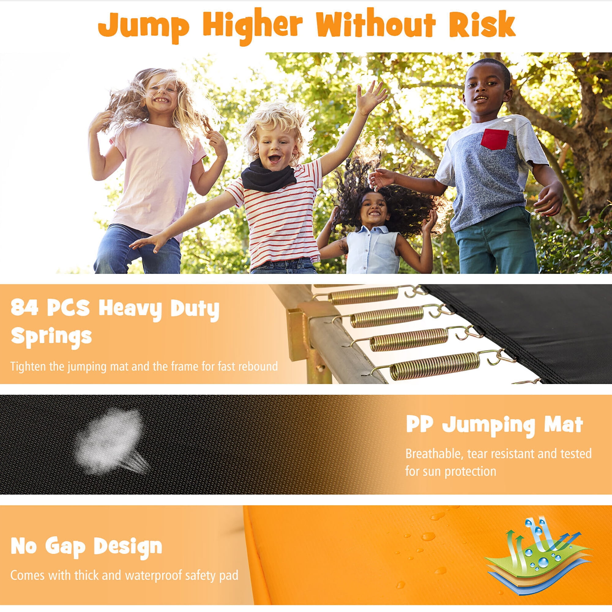 Gymax 8 x 14 FT Rectangular Recreational Trampoline W/ Safety Enclosure Net Ladder Outdoor Orange