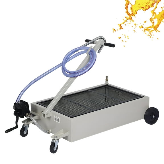 20 Gallon - Low Profile Oil Drain Pan, Oil Drain Pan with Manual Pump - Folding Handle, Heavy-Duty Mobile  Oil Drain Tank with Locking Wheels & Filter Screen for Easy Truck, SUV Oil Changes - Grey