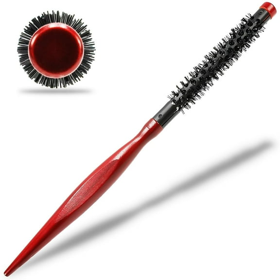 LUU-Mini Quiff Roller Brush, 1/2 Inch, Portable Curling Brush with Wooden Handle and Nylon Bristles for Short Hair, Travel-Friendly Round Brush for Blow Drying and Curling_SAI