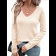 thumbnail image 2 of Camisas de Larga para Mujer, Cuello en V, Blusas Casuales de Otoño, Suéteres Holgados y Ligeros, Túnicas, Ropa de Moda. Albaricoque M, 2 of 8