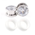 thumbnail image 1 of Pack of 4 Ear Plugs / Tunnels 2 Screw Fit with CZ Stone and 2 FREE Thin Silicone, 1 of 8