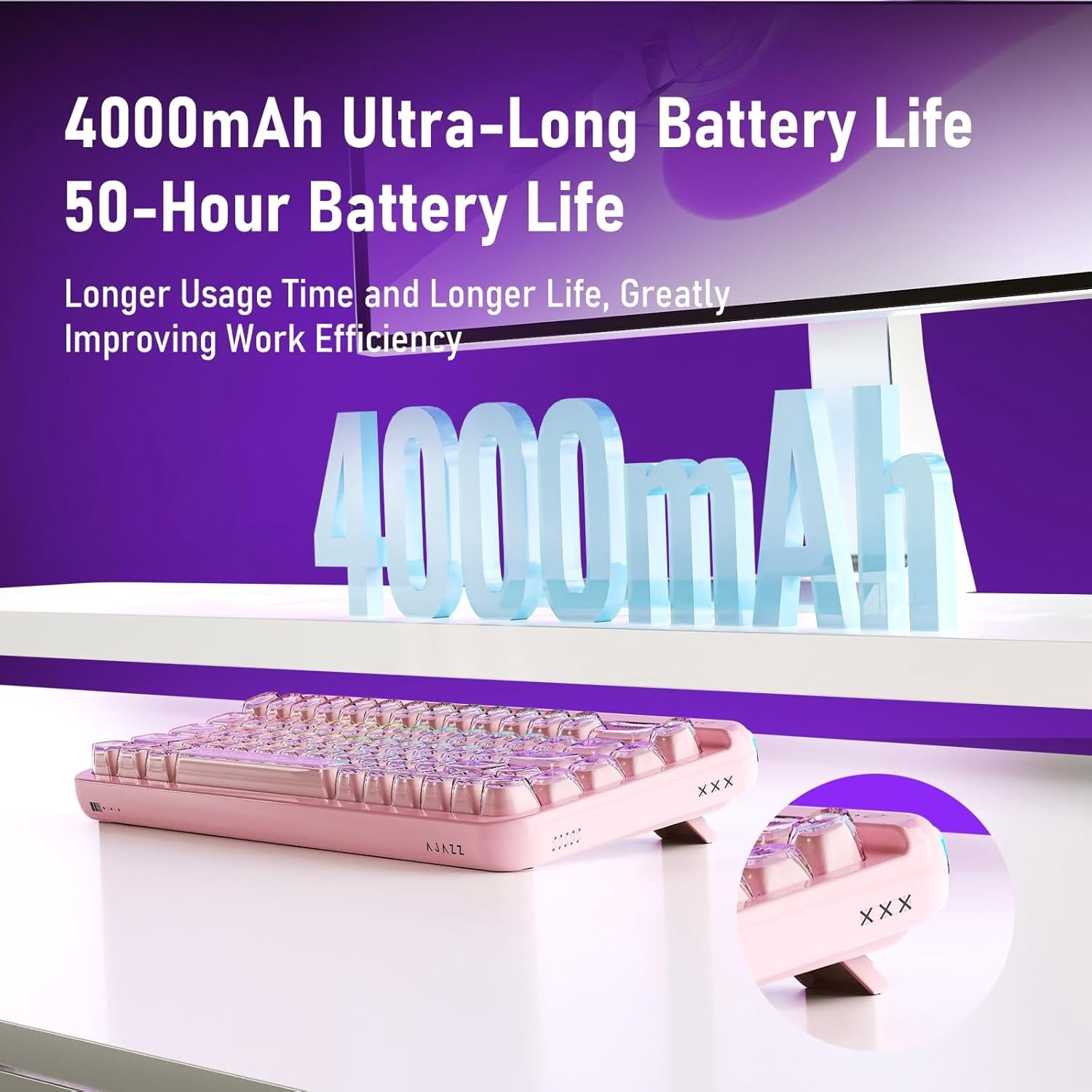 AF68 Membrane Keyboard, 68% Layout 68-Key Gaming Keyboard, 2.4 GHz/Type-C/BT, RGB Lighting Effects with Integrated Side Light Bar, 4000mAh , Translucent Keycaps
