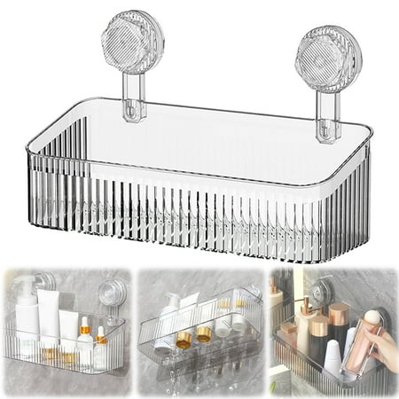 Shower Caddy Suction Cup Plastic Shower Basket Organizer No Drilling Removable Shower Shelf for Bathroom Storage & Kitchen One Second Installation Rustproof A2-B