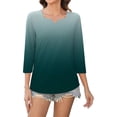thumbnail image 7 of Yubnlvae Green Womens 3/4 Length Sleeve Tunic Tops Casual V Neck Shirts Basic Tees Business Work Blouses Summer Fall 2025 Clothes, S, 7 of 7