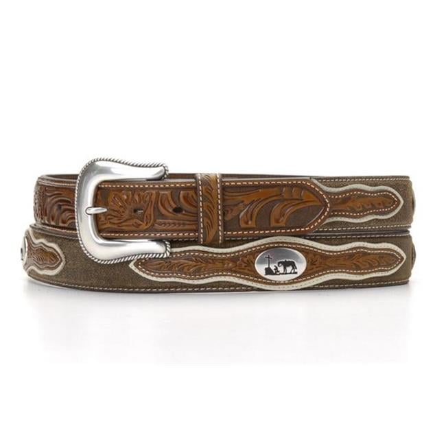 Nocona Boys Cowboy Prayer Buckle Belt 22 Medium Brown Distressed