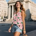 thumbnail image 3 of Jeiento Christmas V-Neck T-shirt Pink Xmas Candy Cane Tank Tops Womens Sleeveless V Neck T-shirt Festival Holiday Tee Plus Size Pleated Tunic Tops Basic Blouse,L, 3 of 7