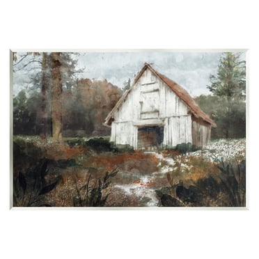Stupell Industries Quiet Woodland Cabin Landscape Landscape Painting Unframed Art Print Wall Art