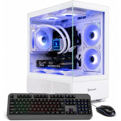 Evounic Gaming PC Desktop, GeForce GTX 1080 Ti 11GB, Intel Xeon E5 12-Core, 64GB RAM, 512GB NVMe SSD, 1TB HDD, WiFi 6, Bluetooth 5.4, Liquid Cooling, Windows 11, RGB Keyboard & Mouse