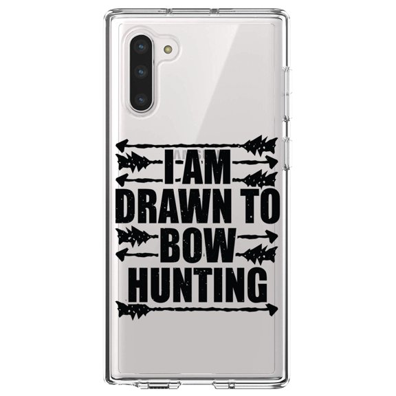 DistinctInk Clear Shockproof Hybrid Case for Samsung Galaxy Note 10 (6.3" Screen) - TPU Bumper Acrylic Back Tempered Glass Screen Protector - I Am Drawn to Bow Hunting