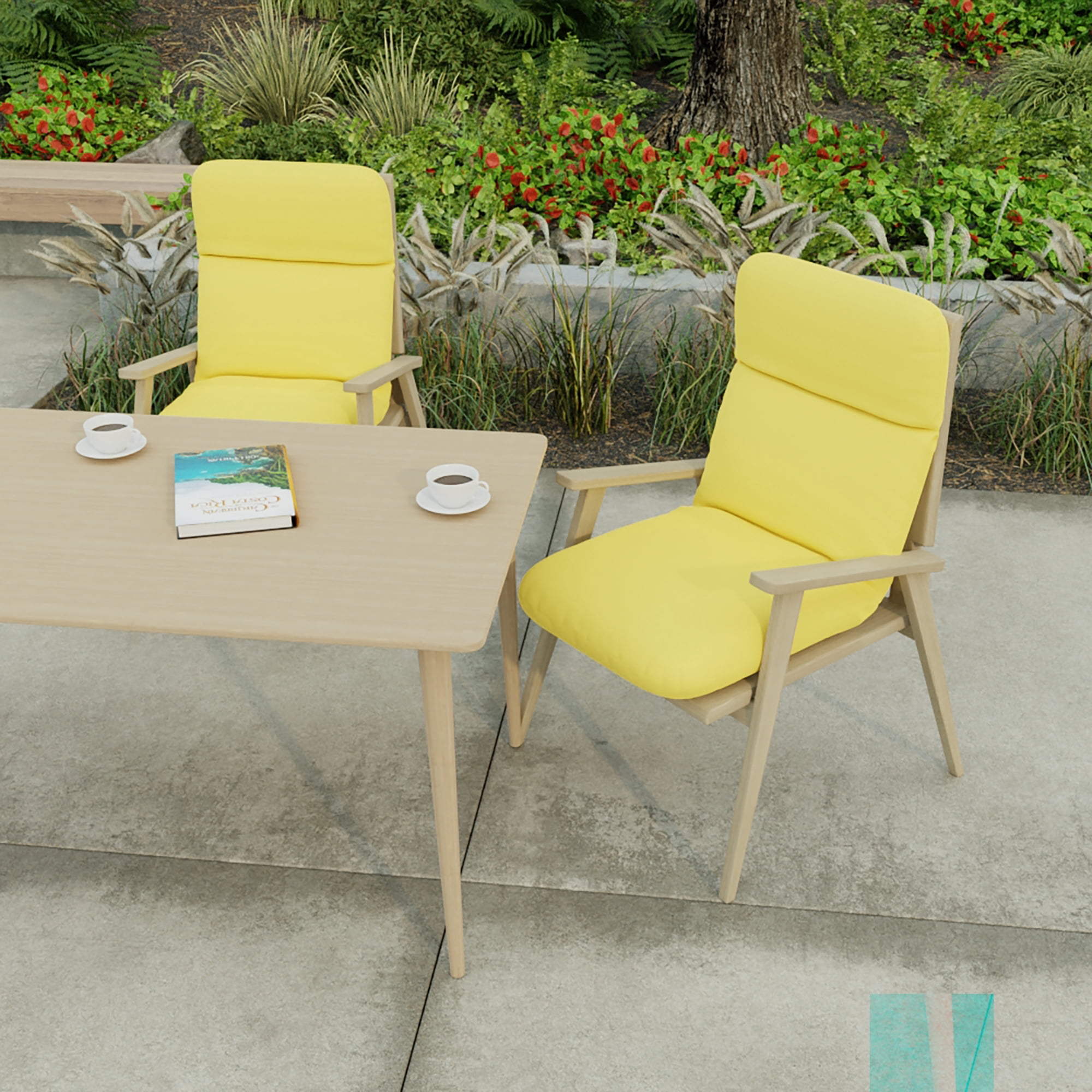 Jordan Manufacturing 45" x 22" Sunray Yellow Solid Rectangular Outdoor Chair Cushion with Ties and Hanger Loop