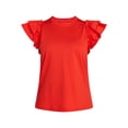thumbnail image 5 of Time and Tru Women's Cotton Crewneck Tee with Ruffle Flutter Sleeves, Sizes XS-XXXL, 5 of 5