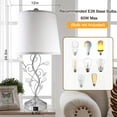 thumbnail image 6 of 24.5in Modern Table Lamps for Living Room Set of 2, Silver Lamps for Bedroom with 2 USB Charging Ports, White Bedside Lamps for Nightstand, Unique Vine Leaf Lamps for End Table Reading, 6 of 8