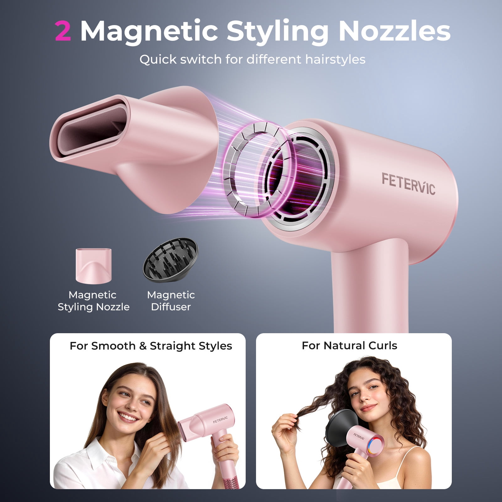 FETERVIC High Speed Hair Dryer, Professional Ionic Blow Dryer with Intelligent Heat Control, 5X Fast Drying, Lightweight Low Noise Salon Grade Hair Dryer