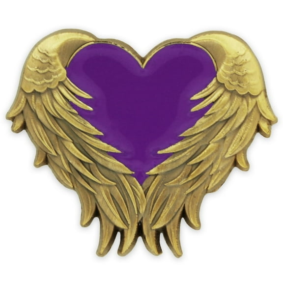 PinMart Antique Gold-Plated Purple Heart with Wings Button Pins, 5-Piece