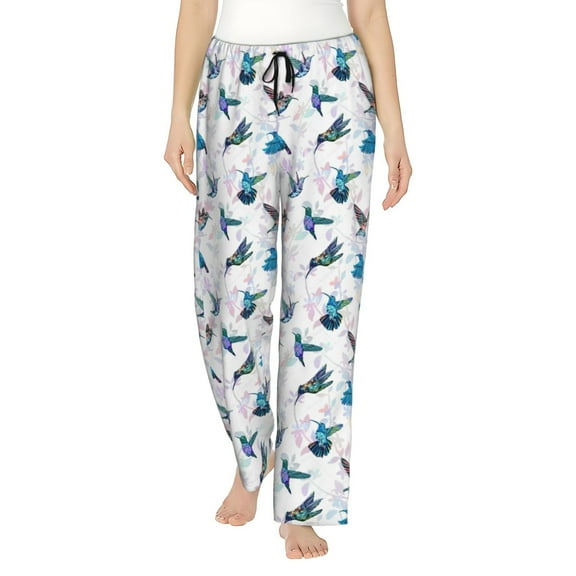 Hummingbirds Watercolor Women'S Comfy Pajama Pants With Pockets,Soft Stretch Drawstring Lounge Pants, Soft Casual Wide Leg Pjs Sleep Bottoms Medium