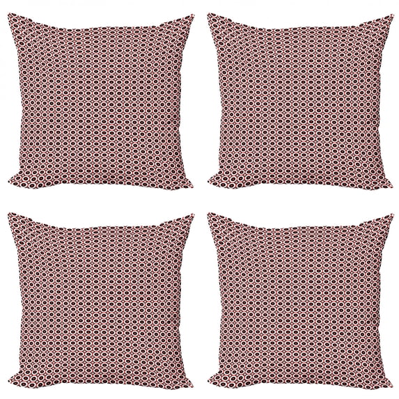 Ambesonne Retro Throw Pillow Cover 4 Pack, Concentric Tricolor Rounds, 16", Vermilion Charcoal Grey